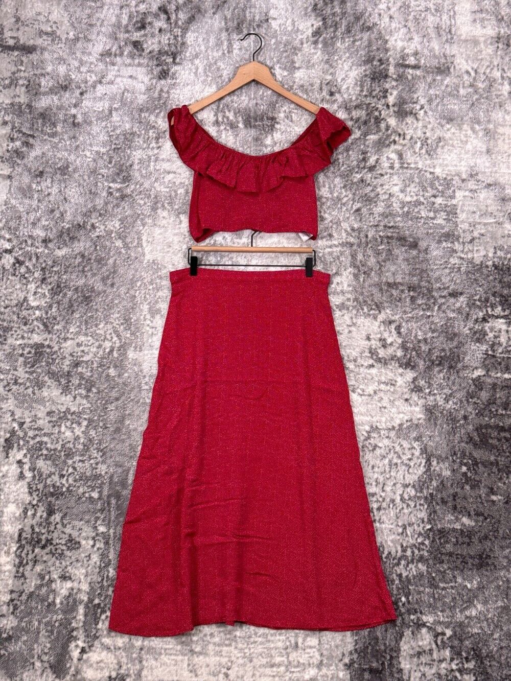Rachel Pally Skirt Set XL Womens Red Polka Dot Crop Blouse Midi / Maxi Skirt